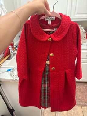 Love Red Quilted Girls' Pea Coat with Gold Buttons